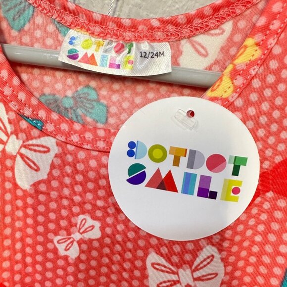 Dot Dot Smile Toddler Girls Bow Print Tank Dress Polka Dot 12/24 Pink Multicolor - Picture 3 of 4